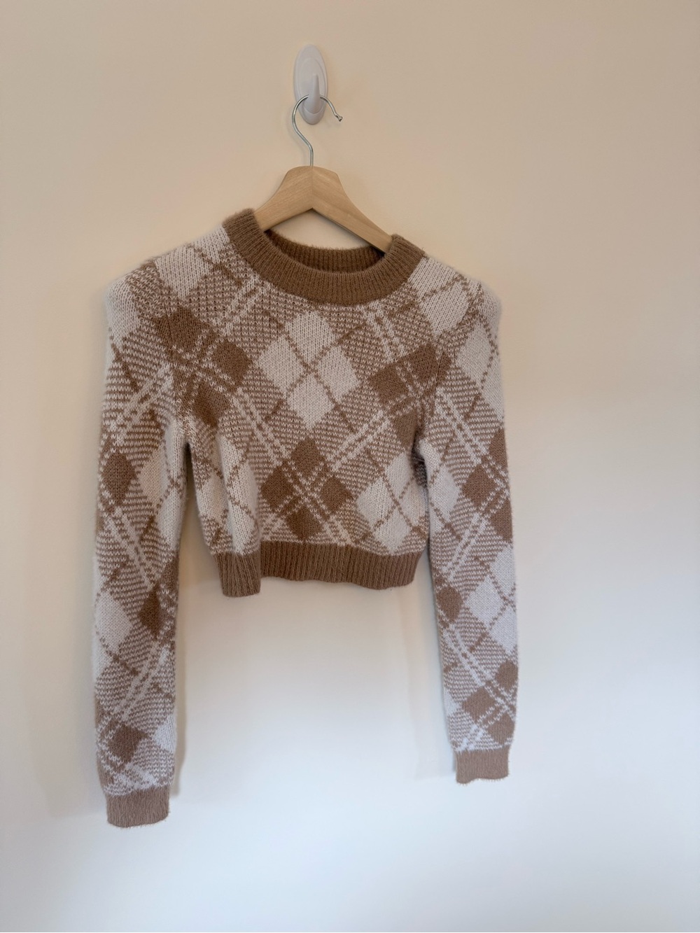 PacSun Cropped Argyle Crew Sweater
